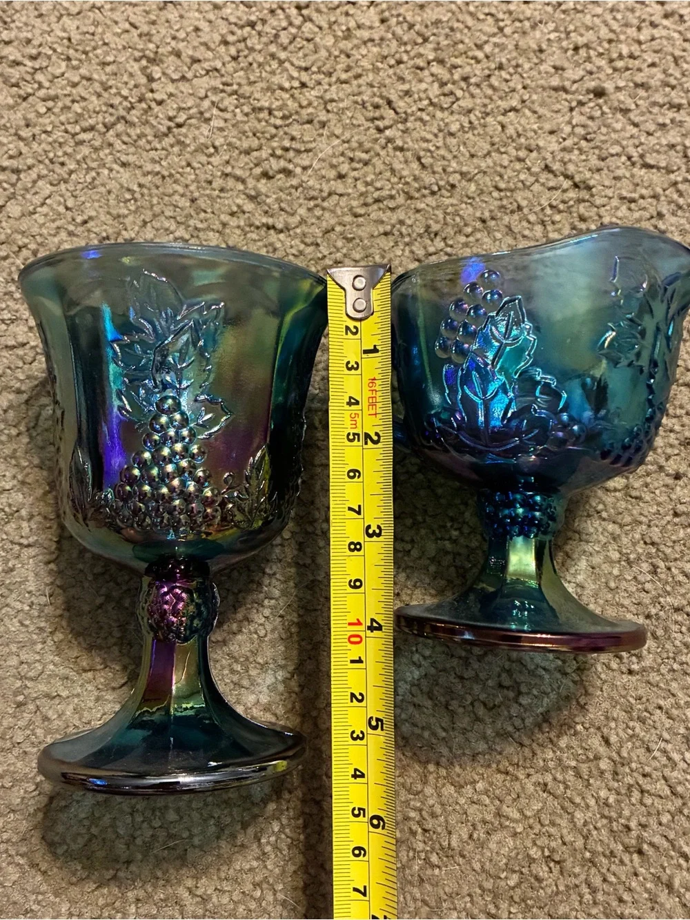 Indiana Glass Iridescent Blue Carnival Harvest Grape Cream & Sugar